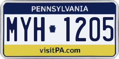 PA license plate MYH1205
