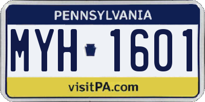 PA license plate MYH1601