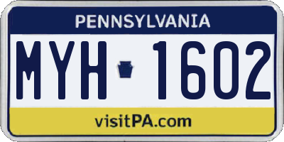 PA license plate MYH1602