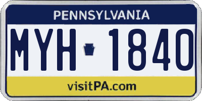 PA license plate MYH1840