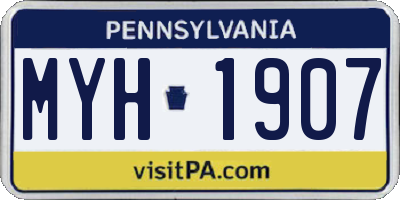 PA license plate MYH1907