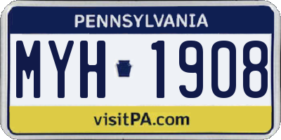 PA license plate MYH1908