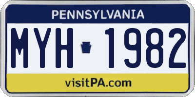 PA license plate MYH1982