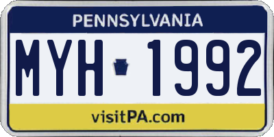 PA license plate MYH1992