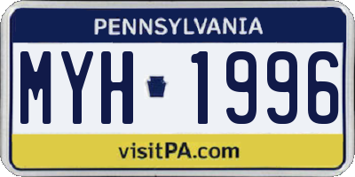 PA license plate MYH1996