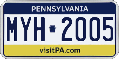 PA license plate MYH2005