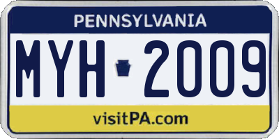 PA license plate MYH2009