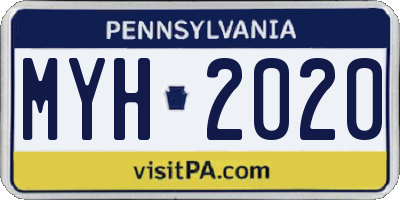 PA license plate MYH2020