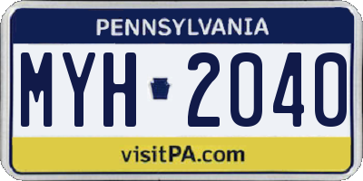 PA license plate MYH2040