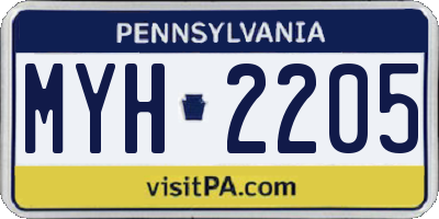 PA license plate MYH2205