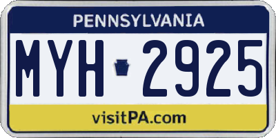 PA license plate MYH2925