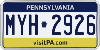 PA license plate MYH2926