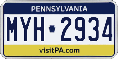 PA license plate MYH2934