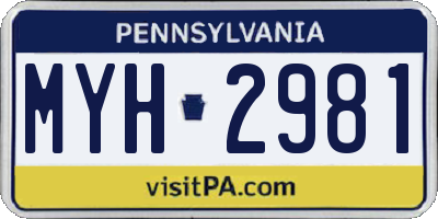 PA license plate MYH2981