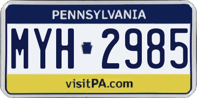 PA license plate MYH2985