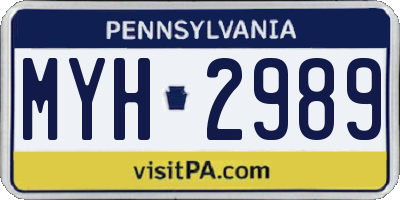 PA license plate MYH2989