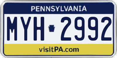 PA license plate MYH2992