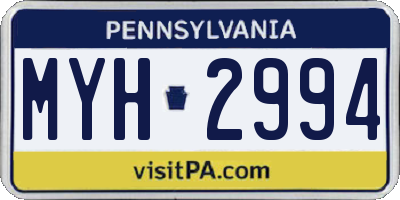 PA license plate MYH2994