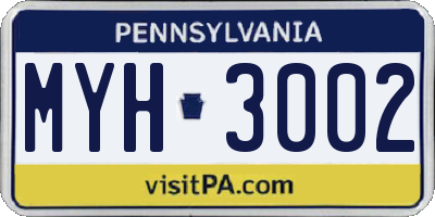 PA license plate MYH3002