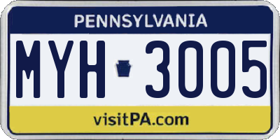 PA license plate MYH3005