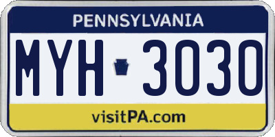 PA license plate MYH3030