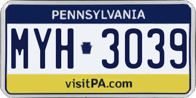 PA license plate MYH3039