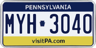 PA license plate MYH3040