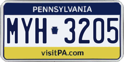 PA license plate MYH3205