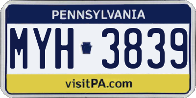 PA license plate MYH3839