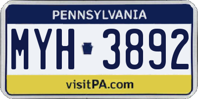 PA license plate MYH3892
