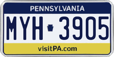 PA license plate MYH3905