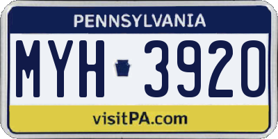 PA license plate MYH3920