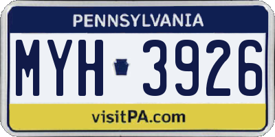 PA license plate MYH3926