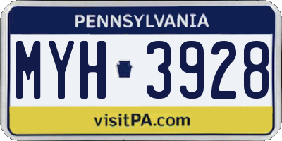 PA license plate MYH3928