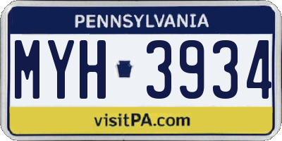 PA license plate MYH3934