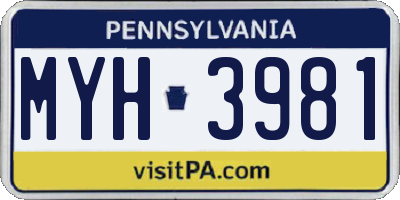 PA license plate MYH3981