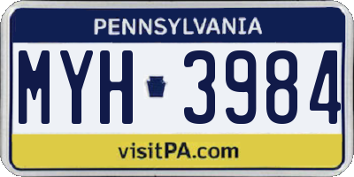 PA license plate MYH3984