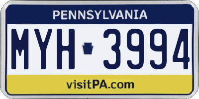 PA license plate MYH3994