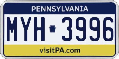 PA license plate MYH3996