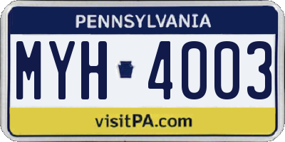 PA license plate MYH4003