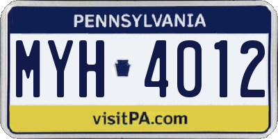 PA license plate MYH4012