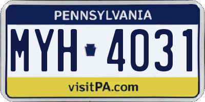 PA license plate MYH4031