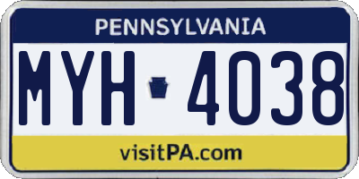 PA license plate MYH4038