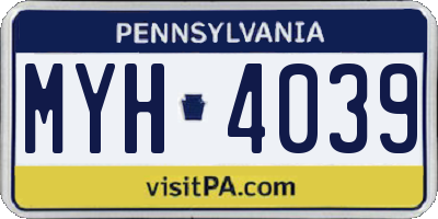 PA license plate MYH4039