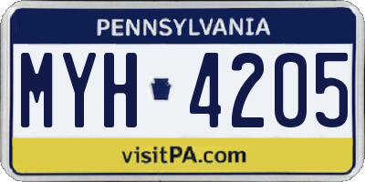 PA license plate MYH4205