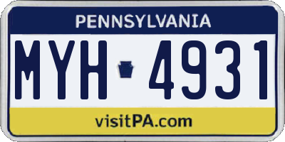 PA license plate MYH4931