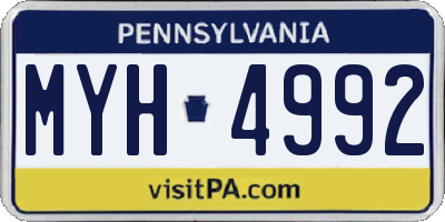 PA license plate MYH4992