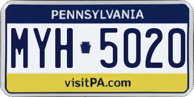 PA license plate MYH5020