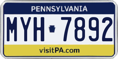 PA license plate MYH7892