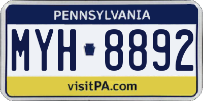PA license plate MYH8892